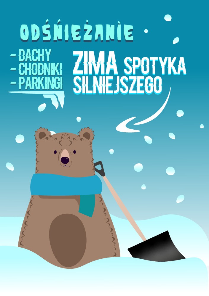 Odśnieżanie ulotka - Grafika wykonana na zajęciach w LCKZiU - Technik Grafiki i Poligrafii Cyfrowej w Lublinie - Centrum Kształcenia Zawodowego i Ustawicznego - LCKZiU
